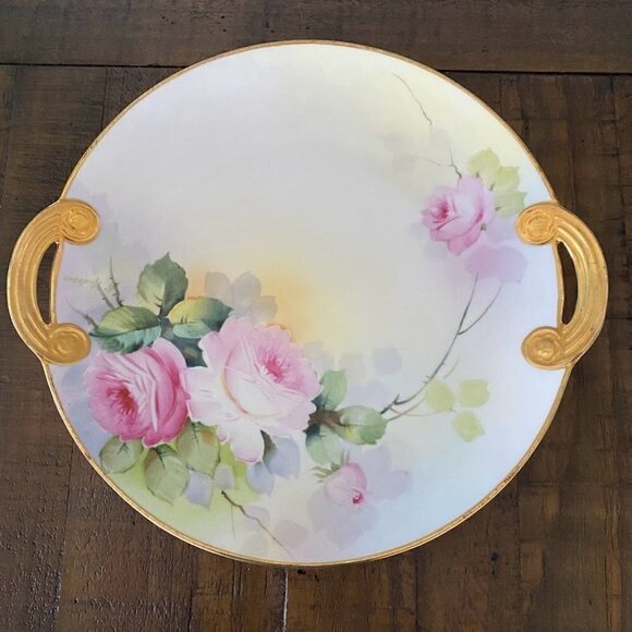 Nippon Hand Painted Roses Dish with Gold Handles - Picture 2 of 5